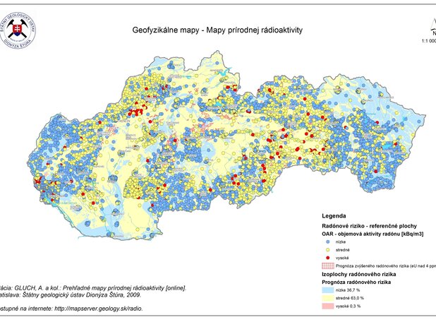 geologická mapa výskytu radónu na Slovensku